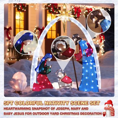 Image showing 7 th Veikous 5 ft. Nativity Set Outdoor Christmas Holiday Yard Decoration Cool White LED, Multi-Color