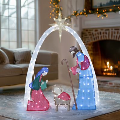 Image showing 8 th Veikous 5 ft. Nativity Set Outdoor Christmas Holiday Yard Decoration Cool White LED, Multi-Color