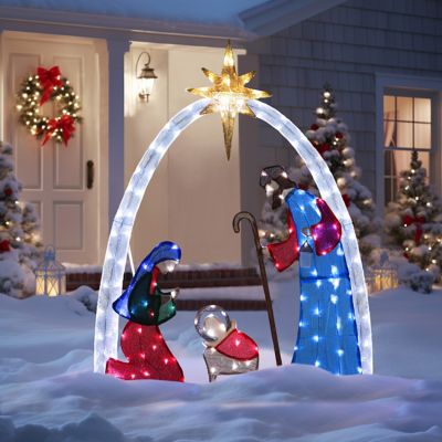 Image showing 9 th Veikous 5 ft. Nativity Set Outdoor Christmas Holiday Yard Decoration Cool White LED, Multi-Color