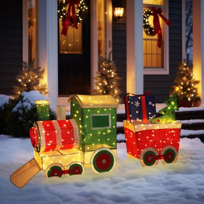 Image showing  5 ft. Train Set Outdoor Holiday Yard Decoration Warm White LED with Christmas Tree and Gift Box
