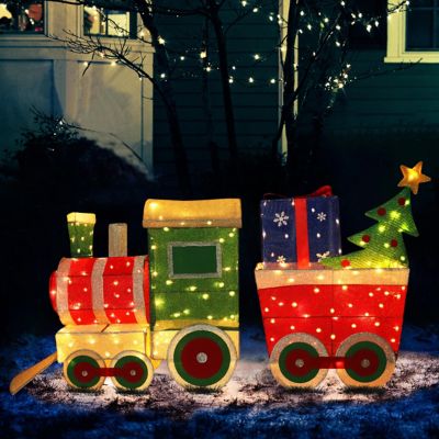 Image showing  5 ft. Train Set Outdoor Holiday Yard Decoration Warm White LED with Christmas Tree and Gift Box