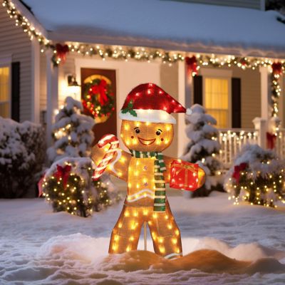 Image showing  5 ft. Gingerbread Man Outdoor Christmas Holiday Yard Decoration Warm White LED