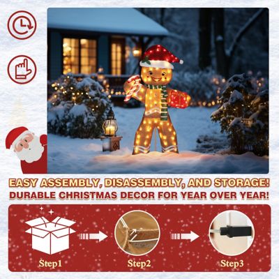 Image showing  5 ft. Gingerbread Man Outdoor Christmas Holiday Yard Decoration Warm White LED