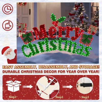 Image showing  6 ft. Merry Christmas Sign Outdoor Holiday Yard Decoration Red and Green LED
