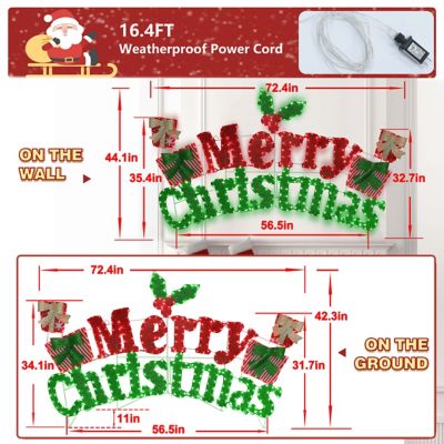 Image showing 5 th Veikous 6 ft. Merry Christmas Sign Outdoor Holiday Yard Decoration Red and Green LED