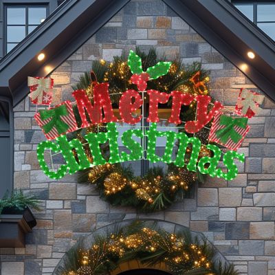Image showing 7 th Veikous 6 ft. Merry Christmas Sign Outdoor Holiday Yard Decoration Red and Green LED
