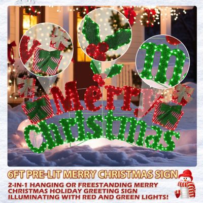 Image showing 9 th Veikous 6 ft. Merry Christmas Sign Outdoor Holiday Yard Decoration Red and Green LED