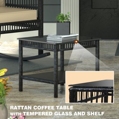 Image showing 7 th Veikous 3 pc. Outdoor Rocking Chairs Wicker Rattan Bistro Set with Cushions and Table