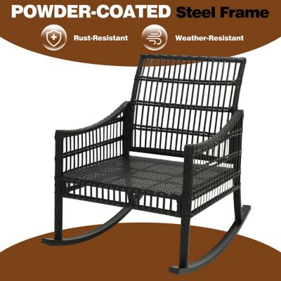 Image showing 8 th Veikous 3 pc. Outdoor Rocking Chairs Wicker Rattan Bistro Set with Cushions and Table