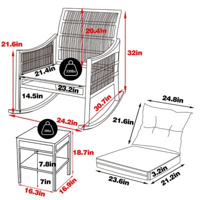 Image showing  3 pc. Outdoor Rocking Chairs Wicker Rattan Bistro Set with Cushions and Table