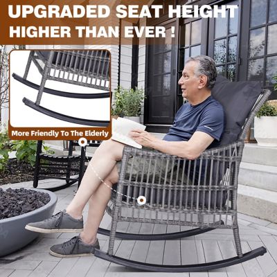 Image showing  3 pc. Outdoor Rocking Chairs Wicker Rattan Bistro Set with Cushions and Table