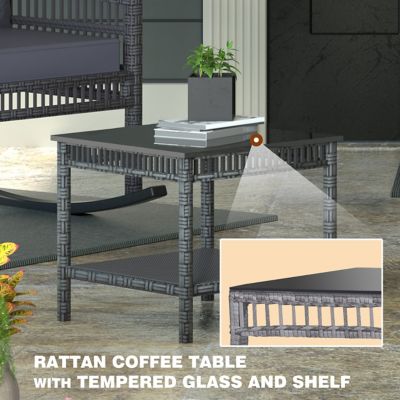 Image showing 7 th Veikous 3 pc. Outdoor Rocking Chairs Wicker Rattan Bistro Set with Cushions and Table