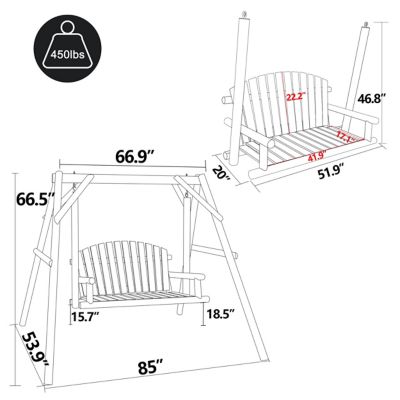 Image showing  2-Person Wood Patio Swing With A-Shaped Stand and Adjustable Hooks