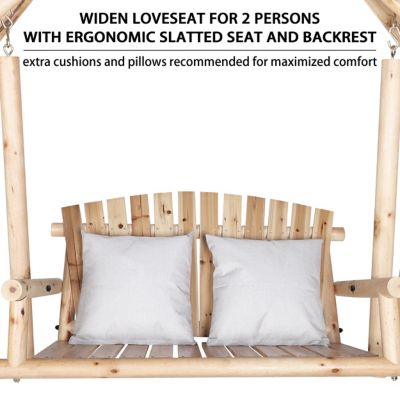 Image showing 5 th Veikous 2-Person Wood Patio Swing With A-Shaped Stand and Adjustable Hooks