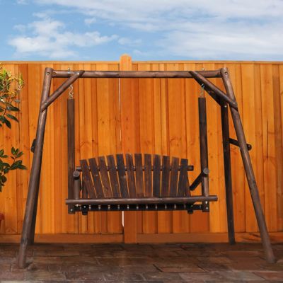 Image showing 9 th Veikous 2-Person Wood Patio Swing With A-Shaped Stand and Adjustable Hooks