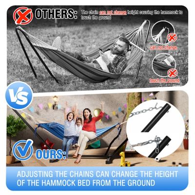 Image showing  12 ft. Quilted 2-Person Hammock Bed with Stand and Detachable Pillow, Blue Stripes