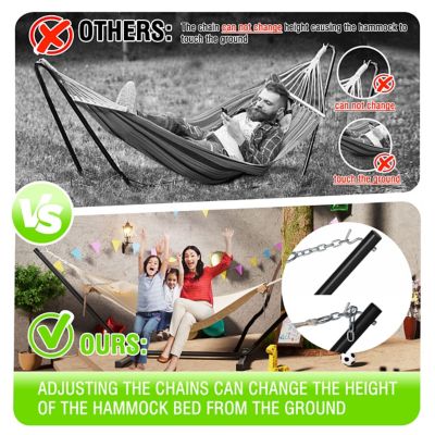 Image showing  12 ft. Quilted 2-Person Hammock Bed with Stand and Detachable Pillow, Beige