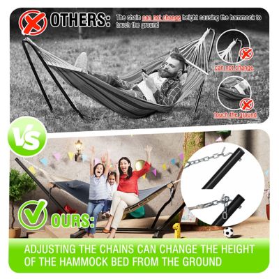 Image showing  12 ft. Quilted 2-Person Hammock with Stand and Detachable Pillow, Dark Gray