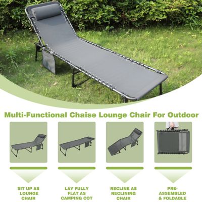 Image showing  Outdoor Folding Chaise Lounge Chair Fully Flat for Beach with Pillow and Side Pocket