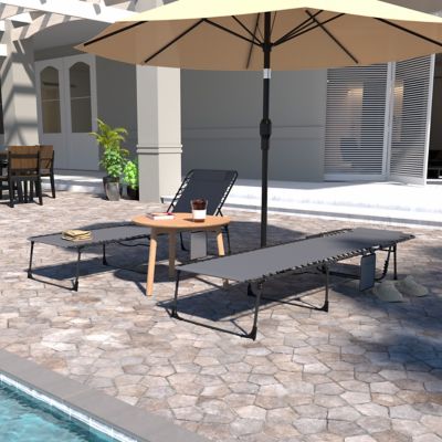 Image showing 6 th Veikous Outdoor Folding Chaise Lounge Chair Fully Flat for Beach with Pillow and Side Pocket