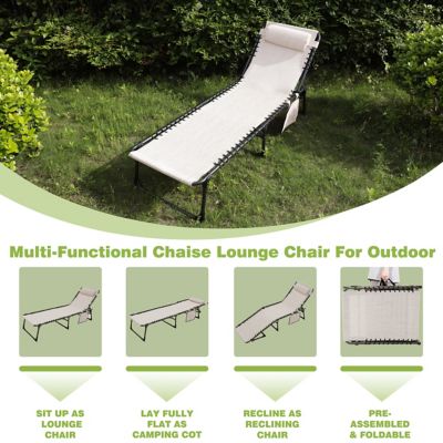 Image showing 2 th Veikous Outdoor Folding Chaise Lounge Chair Fully Flat for Beach with Pillow and Side Pocket
