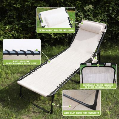 Image showing 3 th Veikous Outdoor Folding Chaise Lounge Chair Fully Flat for Beach with Pillow and Side Pocket