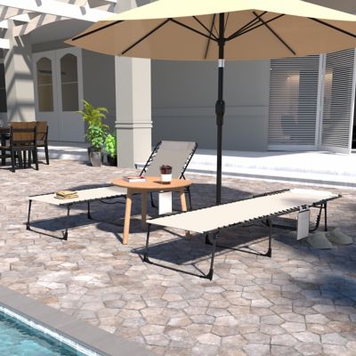 Image showing 6 th Veikous Outdoor Folding Chaise Lounge Chair Fully Flat for Beach with Pillow and Side Pocket