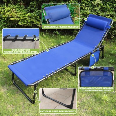 Image showing 3 th Veikous Outdoor Folding Chaise Lounge Chair Fully Flat for Beach with Pillow and Side Pocket