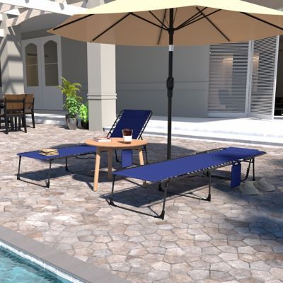Image showing 6 th Veikous Outdoor Folding Chaise Lounge Chair Fully Flat for Beach with Pillow and Side Pocket