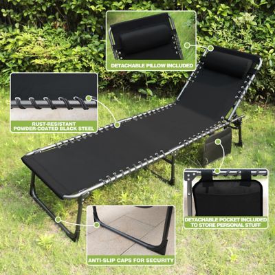 Image showing  Outdoor Folding Chaise Lounge Chair Fully Flat for Beach with Pillow and Side Pocket