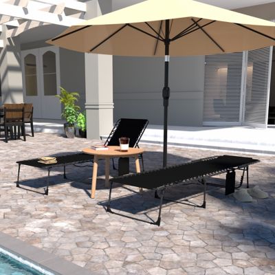 Image showing 6 th Veikous Outdoor Folding Chaise Lounge Chair Fully Flat for Beach with Pillow and Side Pocket