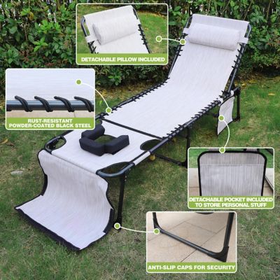 Image showing  Chaise Lounge Chairs for Outside Tanning Chair with Face Hole and Pillow and Side Pocket