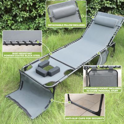 Image showing  Chaise Lounge Chairs for Outside Tanning Chair with Face Hole and Pillow and Side Pocket