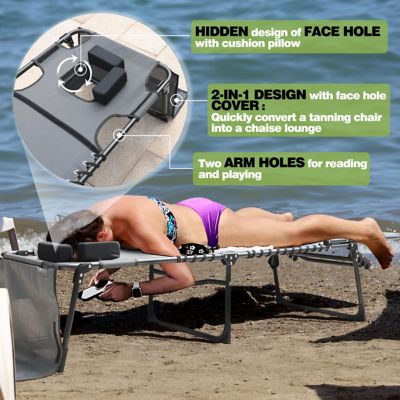 Image showing  Chaise Lounge Chairs for Outside Tanning Chair with Face Hole and Pillow and Side Pocket