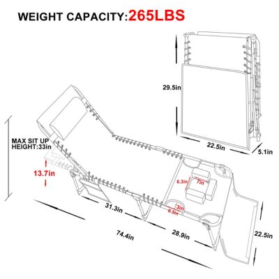 Image showing  Chaise Lounge Chairs for Outside Tanning Chair with Face Hole and Pillow and Side Pocket
