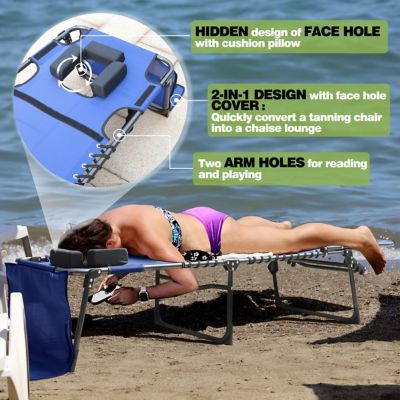 Image showing  Chaise Lounge Chairs for Outside Tanning Chair with Face Hole and Pillow and Side Pocket