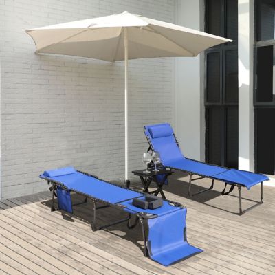 Image showing  Chaise Lounge Chairs for Outside Tanning Chair with Face Hole and Pillow and Side Pocket