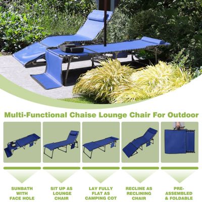 Image showing 9 th Veikous Chaise Lounge Chairs for Outside Tanning Chair with Face Hole and Pillow and Side Pocket