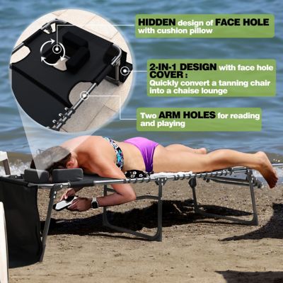 Image showing  Chaise Lounge Chairs for Outside Tanning Chair with Face Hole and Pillow and Side Pocket