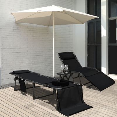 Image showing  Chaise Lounge Chairs for Outside Tanning Chair with Face Hole and Pillow and Side Pocket