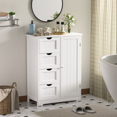 Veikous Bathroom Floor Cabinet Side Storage Organizer Cabinet with Drawers and Cupboard, HP0904-09WH-2