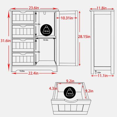 Image showing  Bathroom Floor Cabinet Side Storage Organizer Cabinet with Drawers and Cupboard, HP0904-09WH-2
