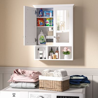 Image showing  23.6 in. W Oversized Bathroom Storage Wall Cabinet with Adjustable Shelves and Mirror in White