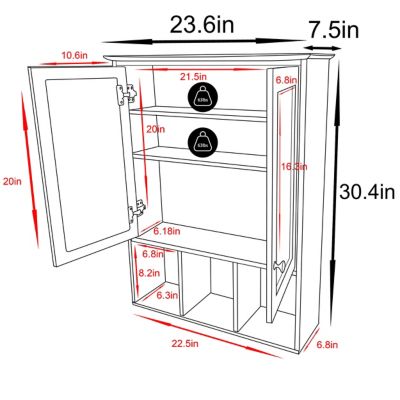 Image showing  23.6 in. W Oversized Bathroom Storage Wall Cabinet with Adjustable Shelves and Mirror in White