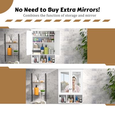 Image showing  23.6 in. W Oversized Bathroom Storage Wall Cabinet with Adjustable Shelves and Mirror in White