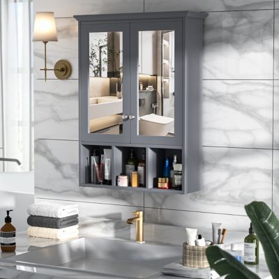 Veikous Oversized Bathroom Medicine Cabinet Wall Mounted Storage with Mirror, HP0902-01GY-2