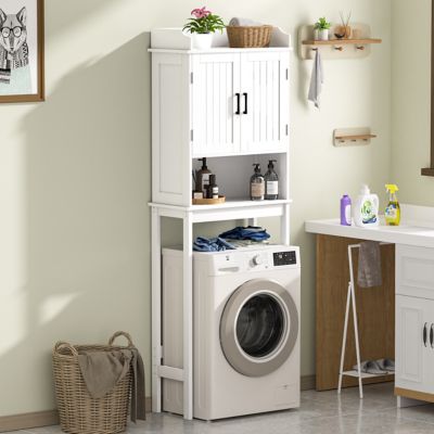 Image showing  Bathroom Over-the-Toilet Storage 21.7 in. W x 66.9 in. H x 7.1 in. D Composite Rectangular Shelf in White