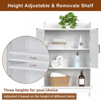Image showing  Bathroom Over-the-Toilet Storage 21.7 in. W x 66.9 in. H x 7.1 in. D Composite Rectangular Shelf in White