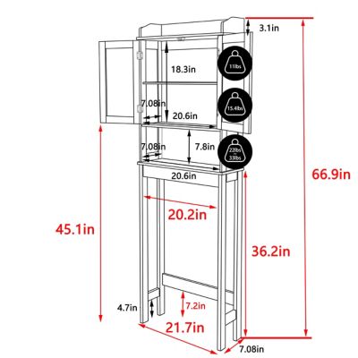 Image showing  Bathroom Over-the-Toilet Storage 21.7 in. W x 66.9 in. H x 7.1 in. D Composite Rectangular Shelf in Gray
