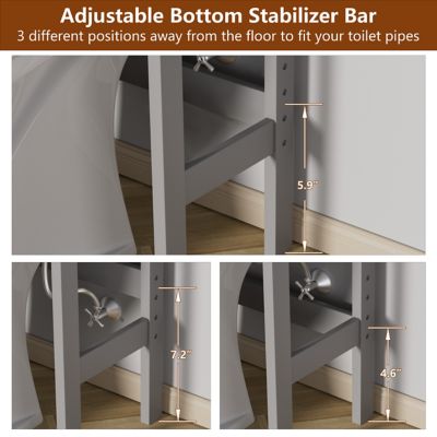 Image showing  Bathroom Over-the-Toilet Storage 21.7 in. W x 66.9 in. H x 7.1 in. D Composite Rectangular Shelf in Gray